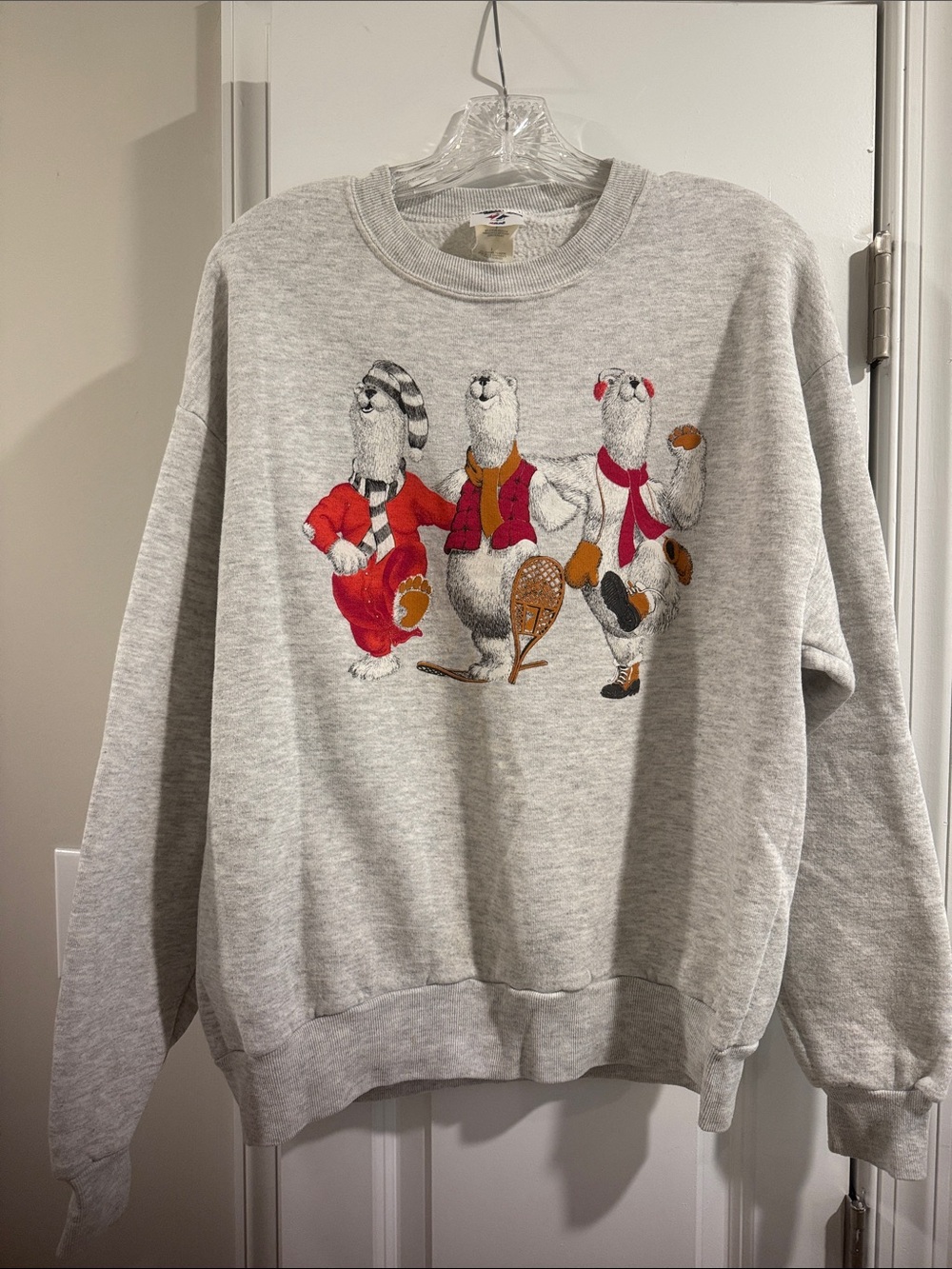 Jerzees Light Gray Crewneck Sweatshirt with Festive Llama Trio
